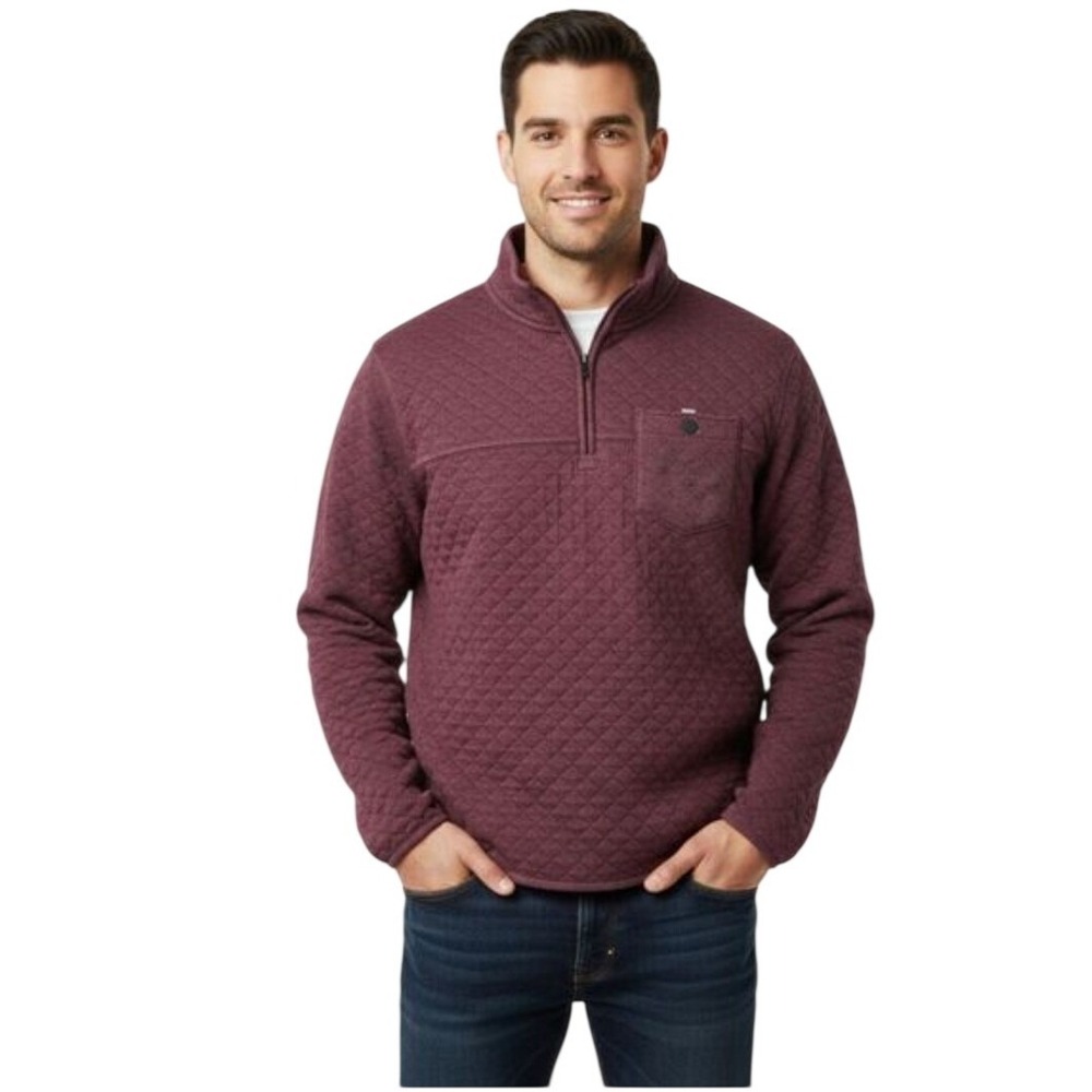 Eddie Bauer Mens Quilted Quarter Zip Pullover Burgundy Heather Mock Neck L comfy